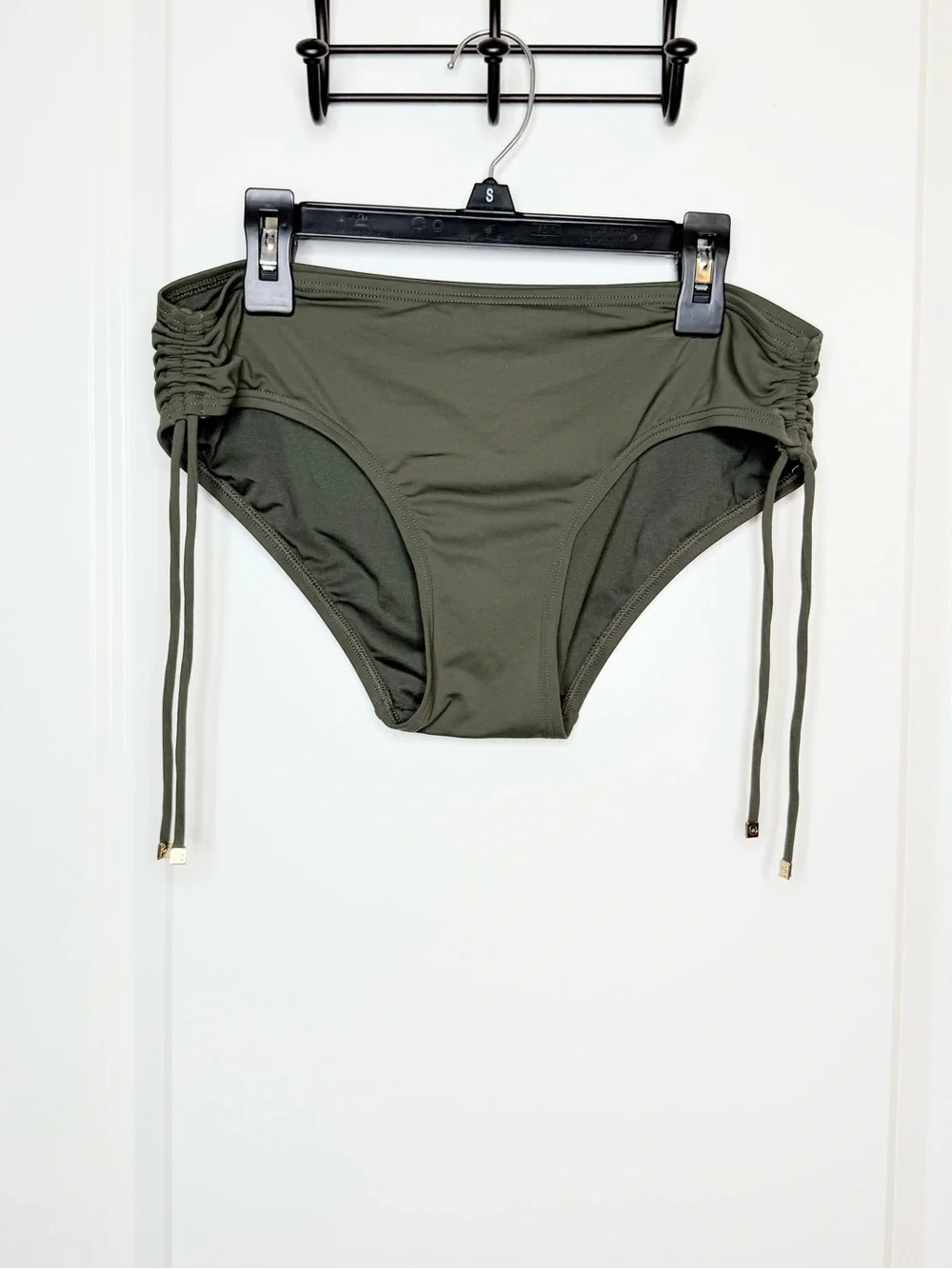 Michael Kors Olive Green Tankini Swimsuit 2Pc Set Ruched Halter Ring Small
